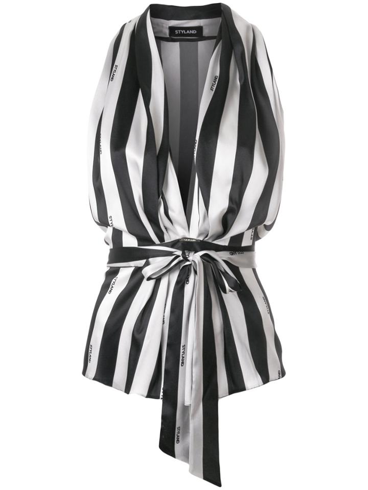 Styland Striped Fitted Blouse - Black