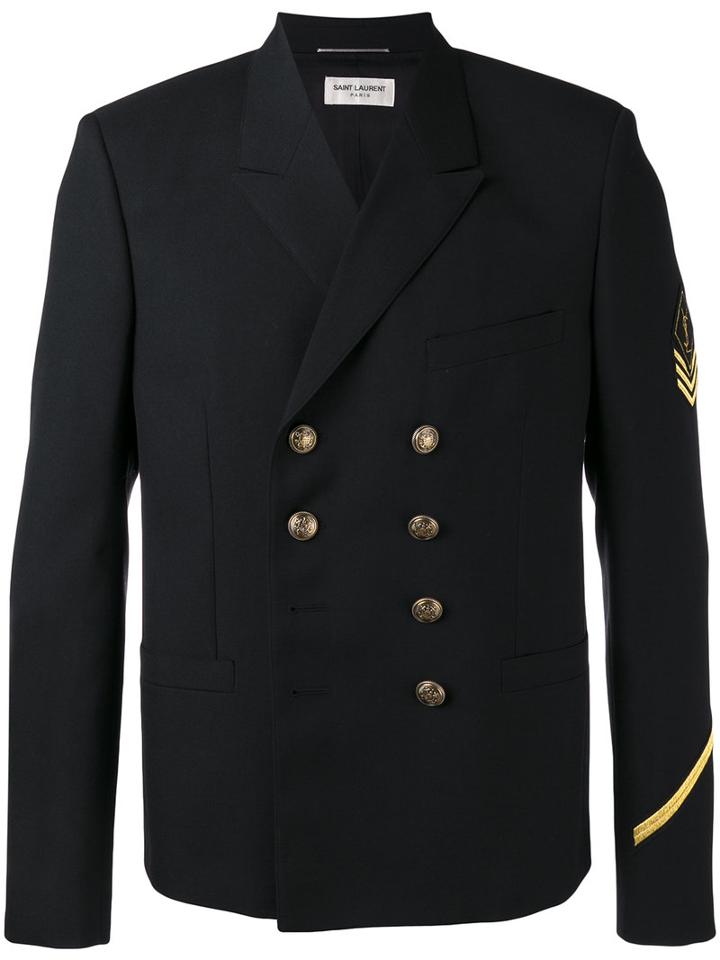 Saint Laurent Double Breasted Military Jacket, Men's, Size: 48, Black, Wool