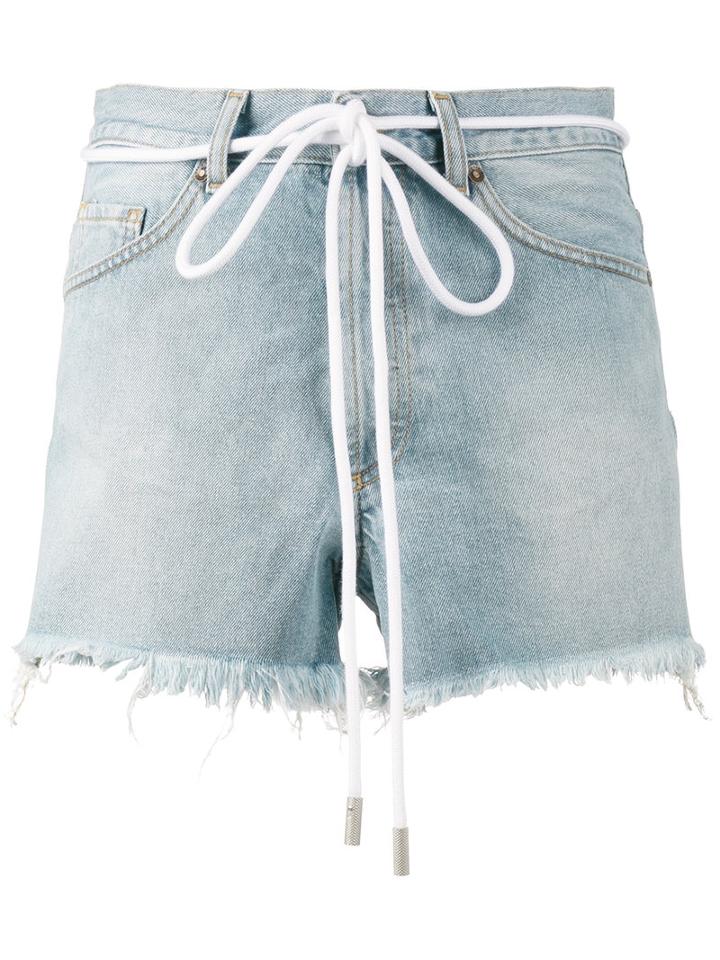 Off-white - Drawstring Cut-off Denim Shorts - Women - Cotton - 29, Blue, Cotton