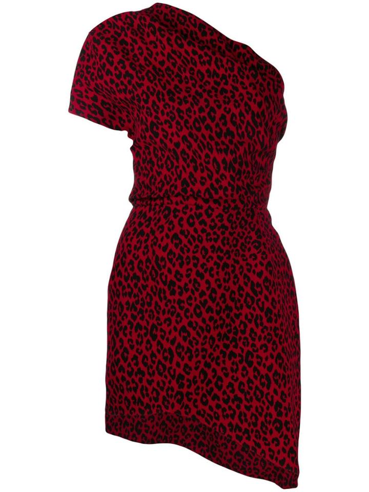 Saint Laurent Leopard One Shoulder Dress - Red