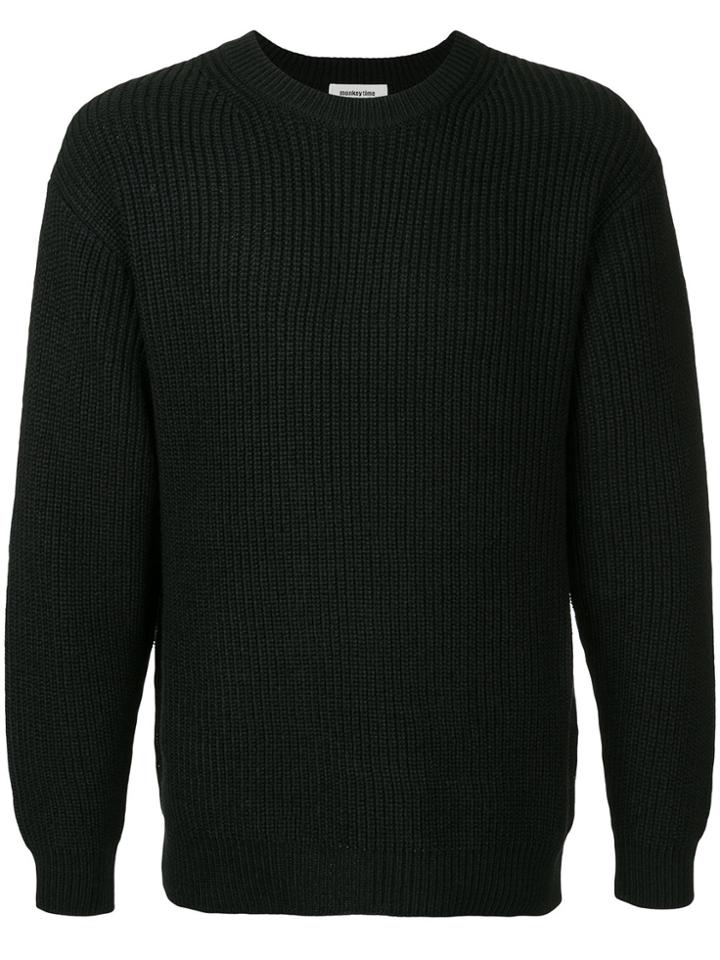 Monkey Time Crew Neck Ribbed Jumper - Black