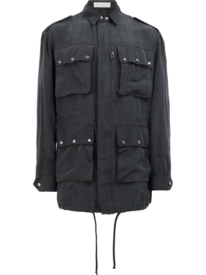Faith Connexion Cargo Pockets Drawstring Jacket, Men's, Size: Small, Black, Silk