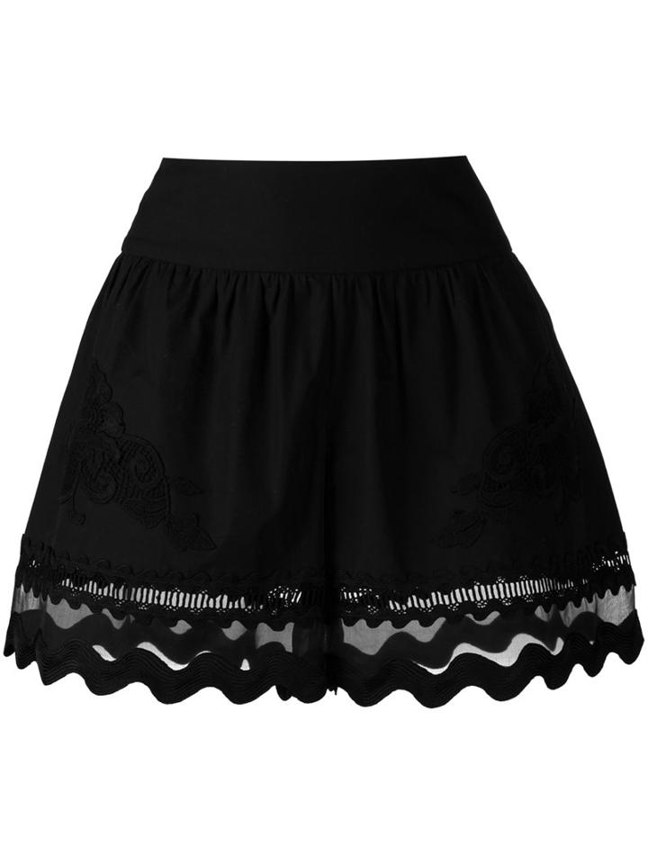 Alberta Ferretti - Scalloped Sheer Hem Shorts - Women - Cotton - 40, Black, Cotton