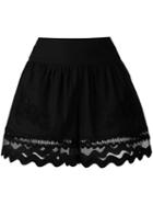 Alberta Ferretti - Scalloped Sheer Hem Shorts - Women - Cotton - 40, Black, Cotton