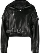 Manokhi Cropped Leather Jacket - Black