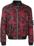 Les Hommes Patterned Puffy Bomber Jacket - Red