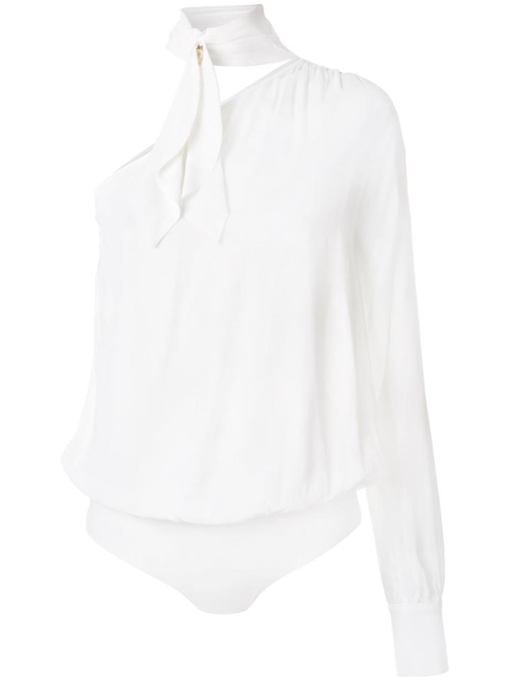 Elisabetta Franchi One Shoulder Bodysuit With Neck Tie Detail - White