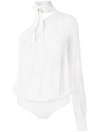 Elisabetta Franchi One Shoulder Bodysuit With Neck Tie Detail - White