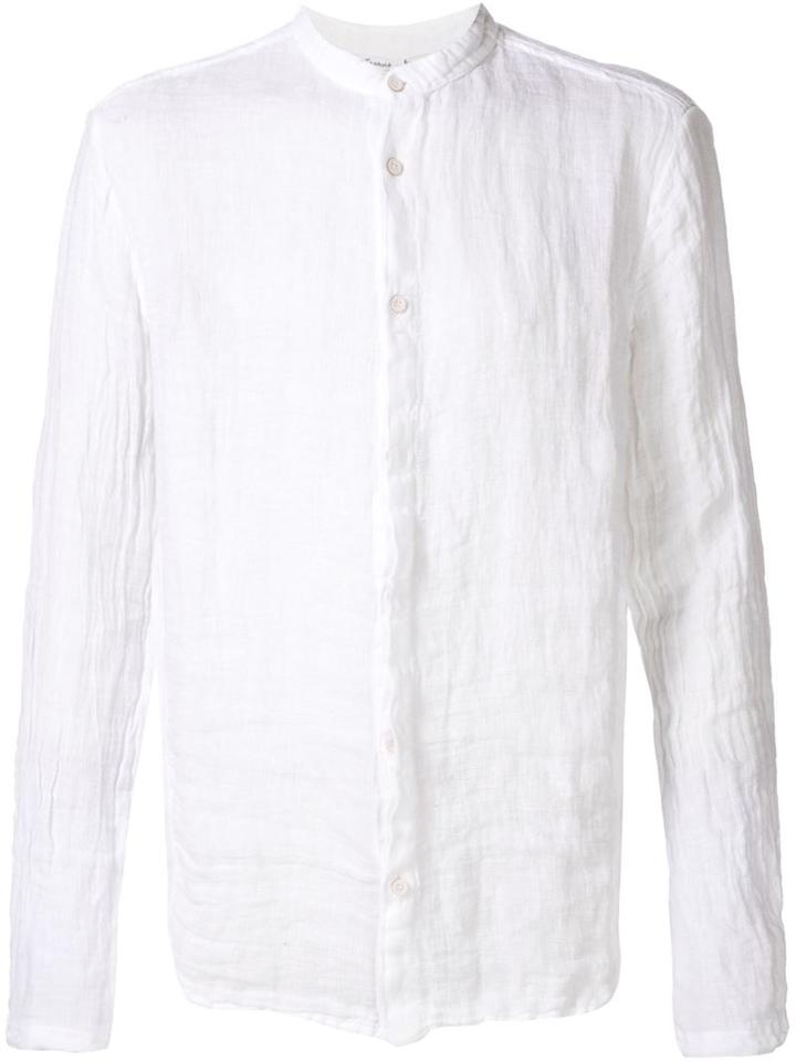 Transit Mandarin Collar Shirt, Men's, Size: S, White, Linen/flax