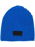 Prada Logo Ribbed Beanie Hat - Blue