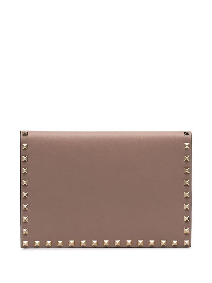 Valentino Pink Rockstud-embellished Leather Clutch Bag