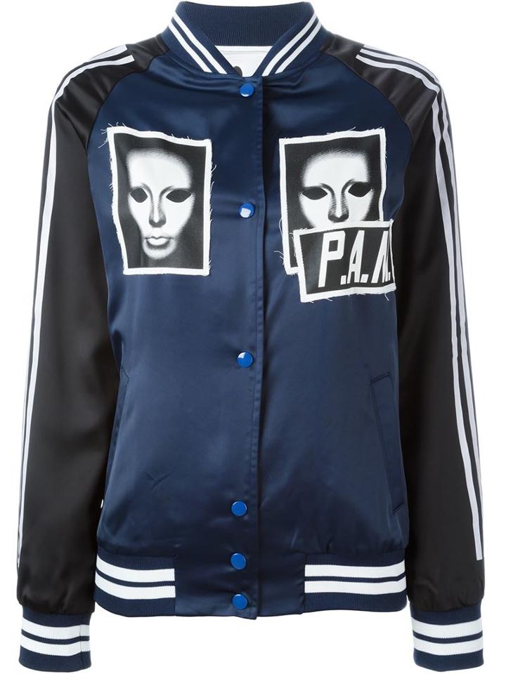 Pam Perks And Mini Mask Print Bomber Jacket, Women's, Size: S, Blue, Polyester/cotton/rayon/polyurethane