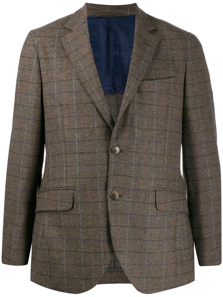 Hackett Check Single Breasted Blazer - Brown
