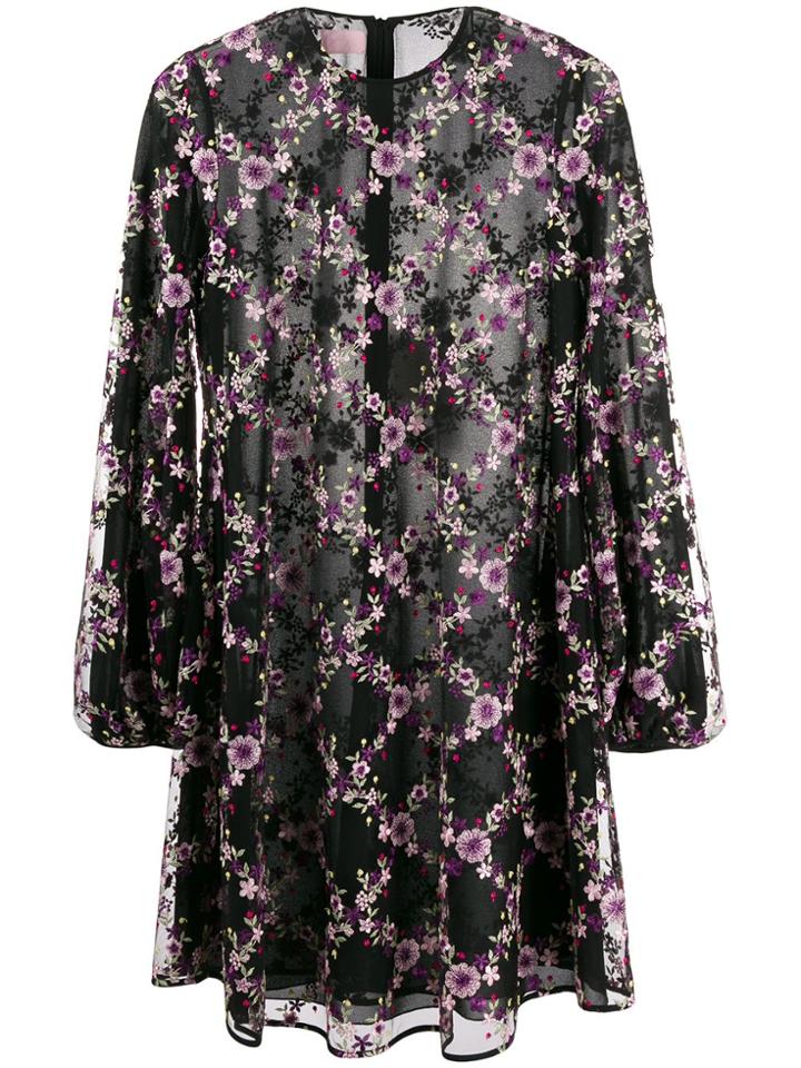 Giamba Embroidered Floral Mesh Dress - Black