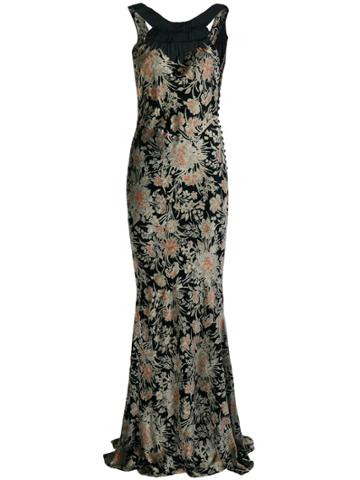 John Galliano Vintage Floral Print Gown - Black