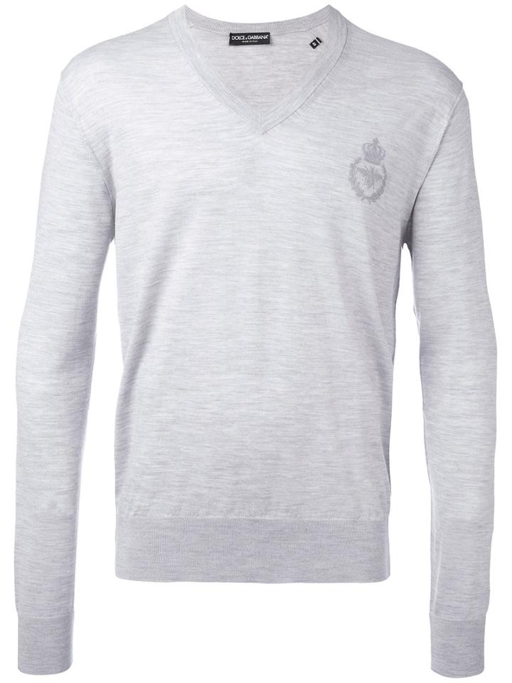 Dolce & Gabbana - Bee & Crown Embroidered Jumper - Men - Virgin Wool - 50, Grey, Virgin Wool