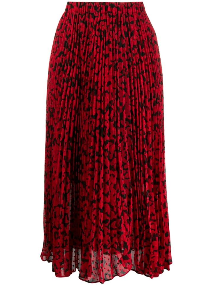 Michael Michael Kors Floral Print Pleated Midi Skirt - Red