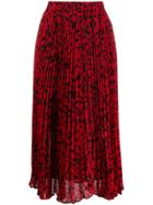 Michael Michael Kors Floral Print Pleated Midi Skirt - Red