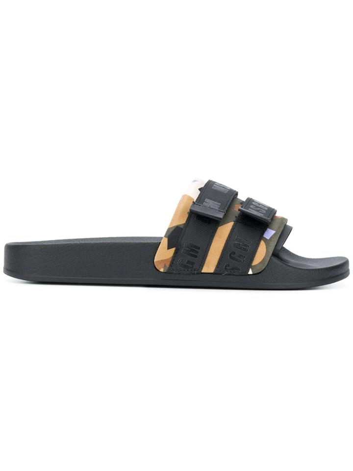 Msgm Camouflage Touch-strap Slides - Black