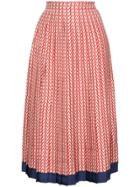Valentino Valentino Garavani V Print Pleated Silk Midi Skirt - Red