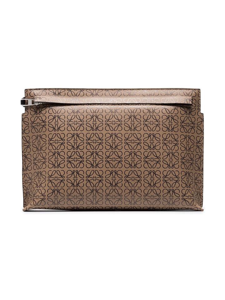 Loewe Brown And Black Logo Print Leather Pouch