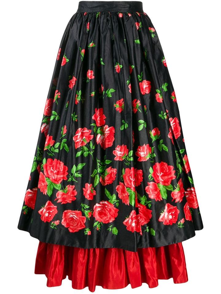 Yves Saint Laurent Pre-owned Rose Print Maxi Skirt - Pink