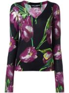 Dolce & Gabbana Tulip Print Jumper, Women's, Size: 38, Black, Silk/cashmere