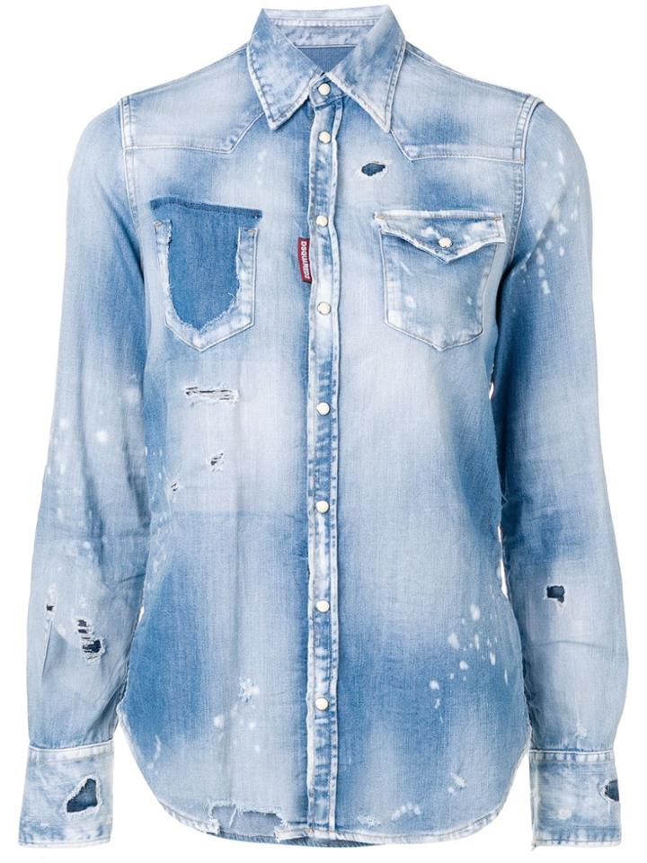 Dsquared2 Ripped Denim Shirt - Blue