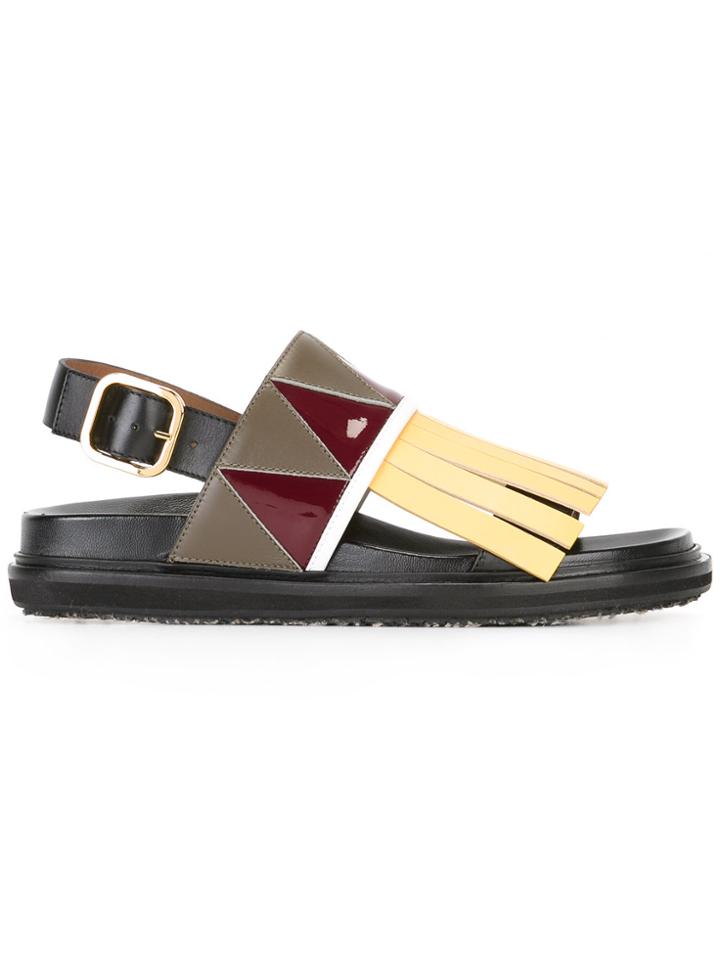 Marni Fringed Flat Sandals - Black