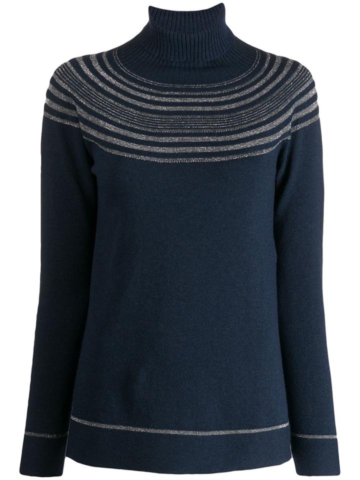 D.exterior Metallic Striped Roll Neck Jumper - Blue
