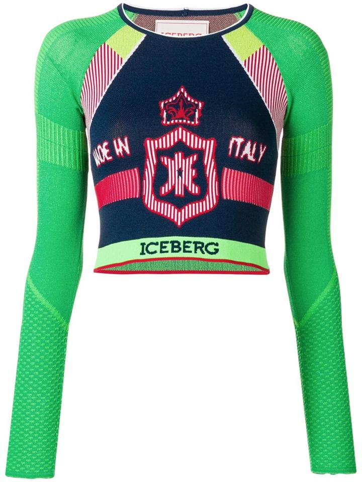 Iceberg Colour-block Cropped Jumper - Green
