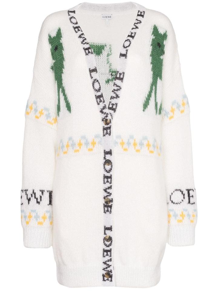 Loewe Oversized Logo Intarsia Cardigan - White