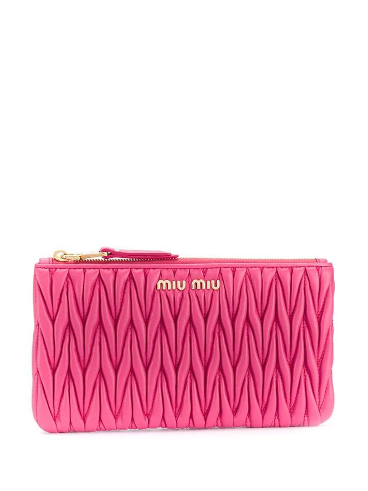 Miu Miu Matelassé Leather Zipped Pouch - Pink