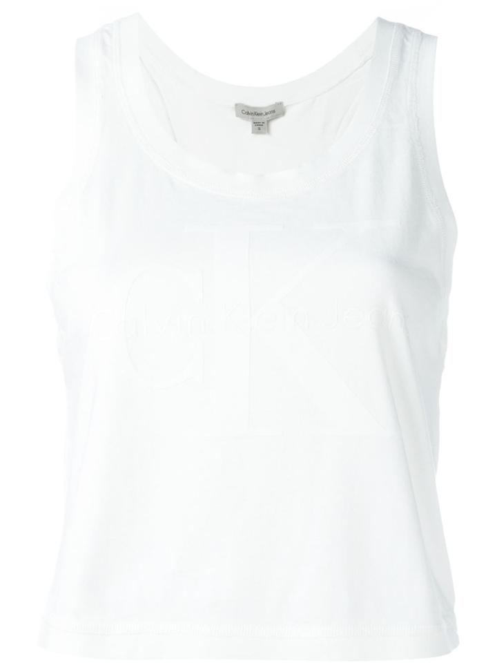 Ck Jeans Logo Print Cropped Tank - White