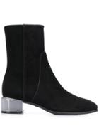 Stuart Weitzman Block Heel Side Zip Ankle Boots - Black