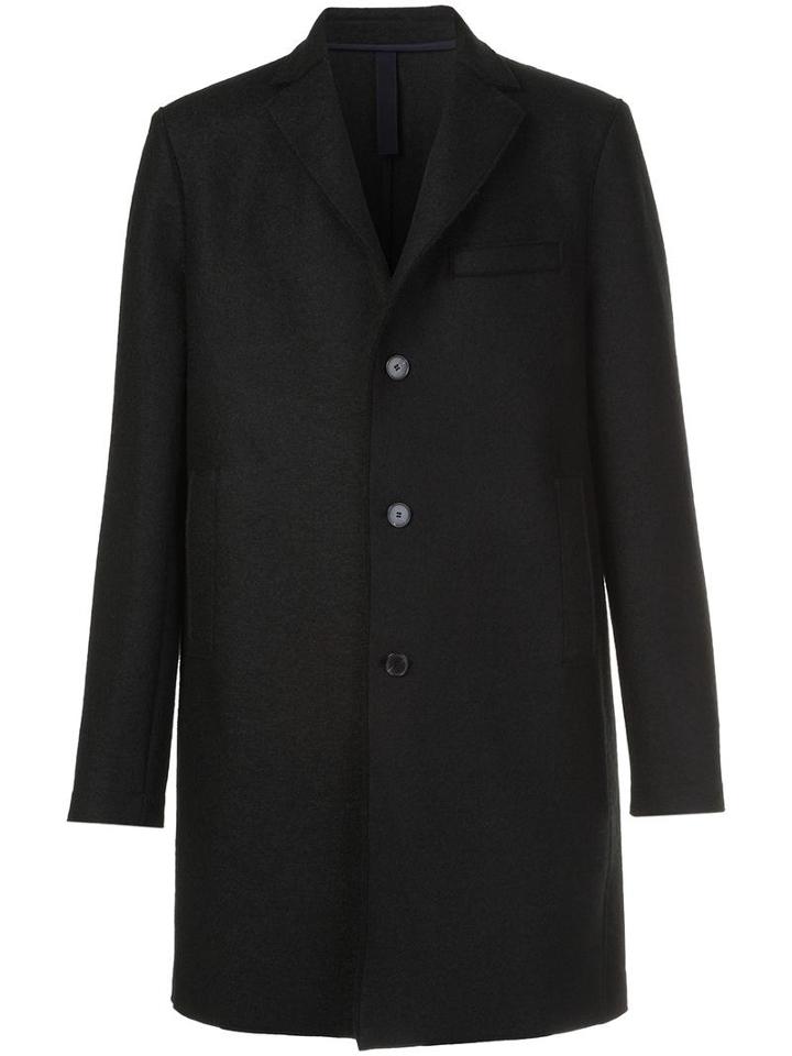 Harris Wharf London Buttoned Single Breasted Coat, Men's, Size: 48, Black, Virgin Wool