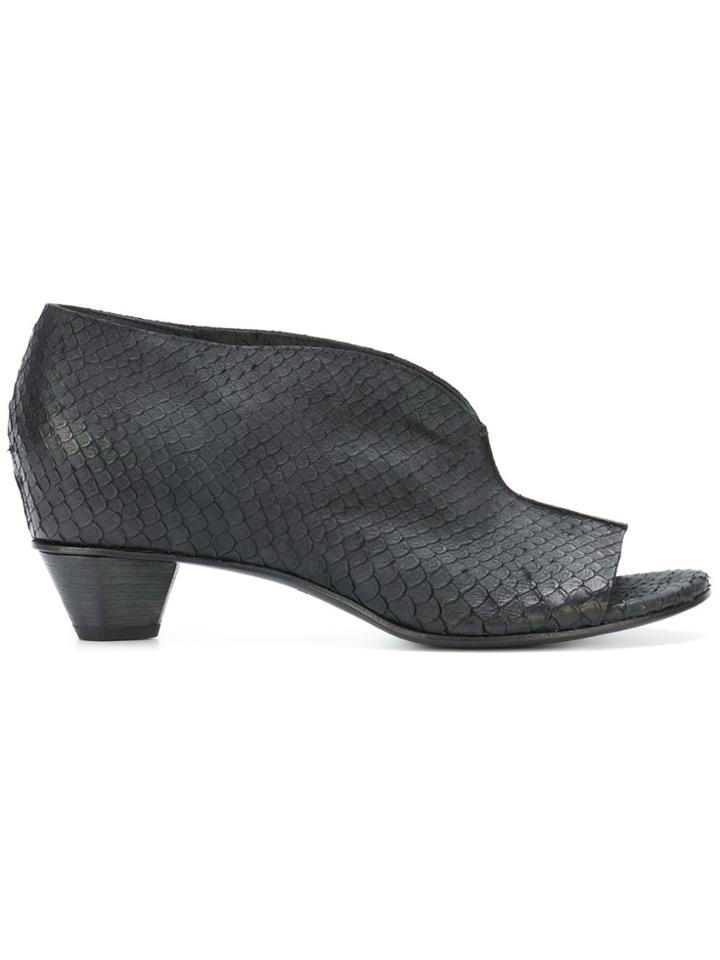 Del Carlo Embossed Open Toe Boot Style Sandals - Black
