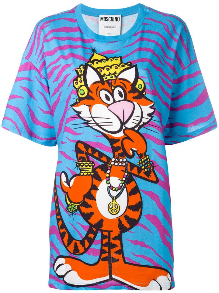 Moschino Crowned Tiger T-shirt, Women's, Size: Small, Blue, Cotton
