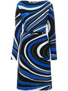 Emilio Pucci Waves Print Belted Dress - Blue