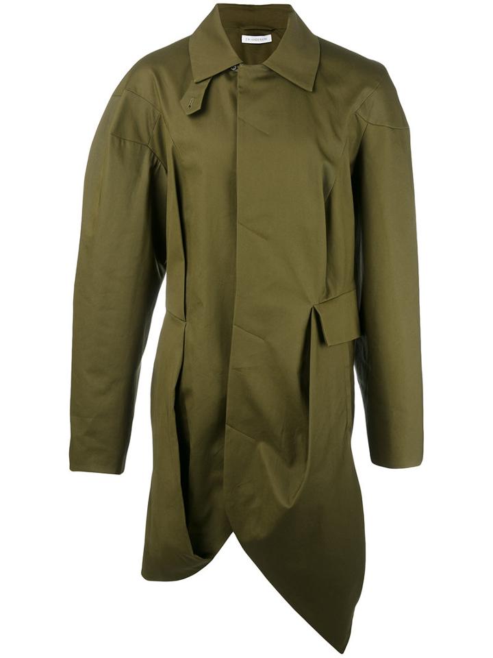 J.w.anderson Asymmetric Hem Trench Coat, Men's, Size: 48, Green, Cotton/viscose