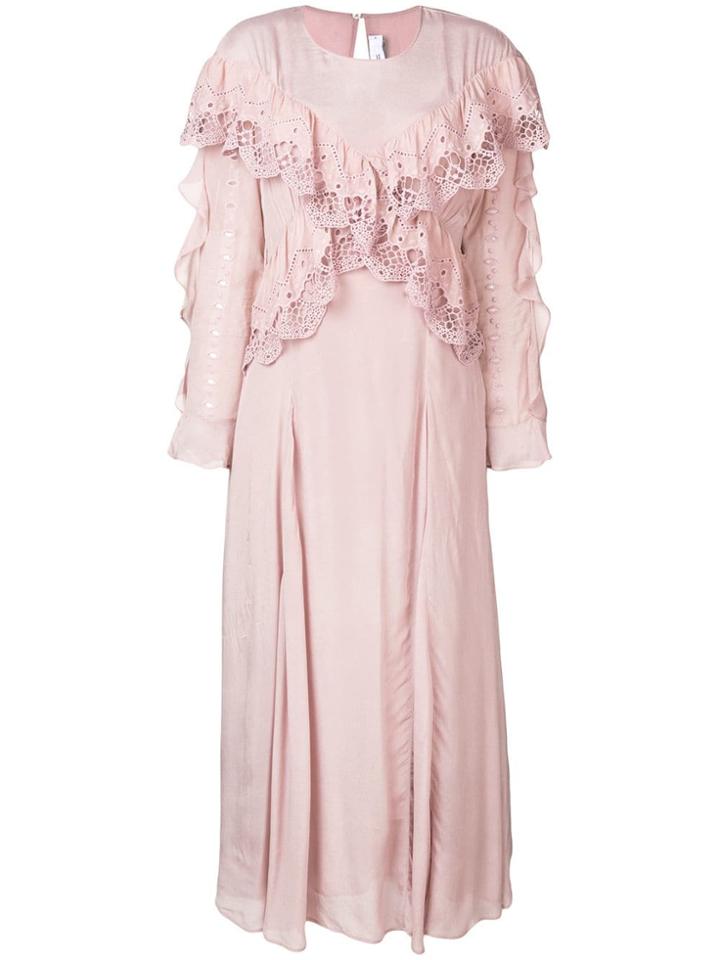 Iro Embroidered Ruffled Dress - Pink