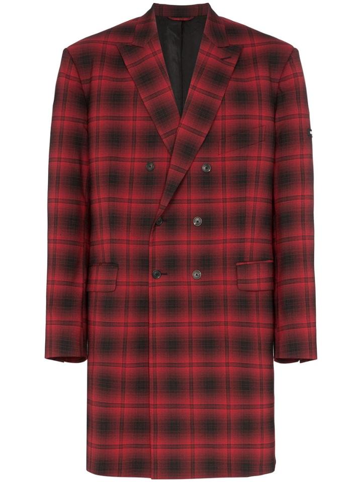 Balenciaga Oversized Checked Wool Double Breasted Coat - Red