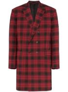 Balenciaga Oversized Checked Wool Double Breasted Coat - Red