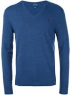 Polo Ralph Lauren V Neck Jumper, Men's, Size: Small, Blue, Polyester/wool