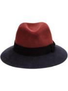 Maison Michel Two-tone Fedora Hat, Women's, Size: Small, Red, Rabbit Felt