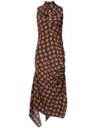 Solace London Ruched Printed High Neck Dress - Black