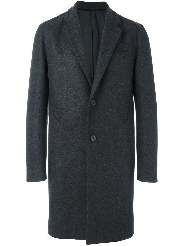 Wooyoungmi Single Breasted Coat, Men's, Size: 52, Black, Nylon/polyester/rayon/wool