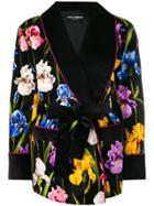 Dolce & Gabbana Peony Print Belted Coat - Black
