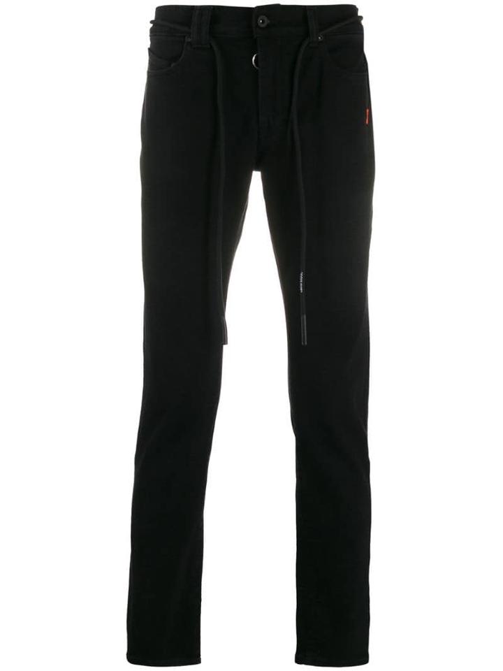 Off-white Drawstring Belt Slim-fit Denim Jeans - Black