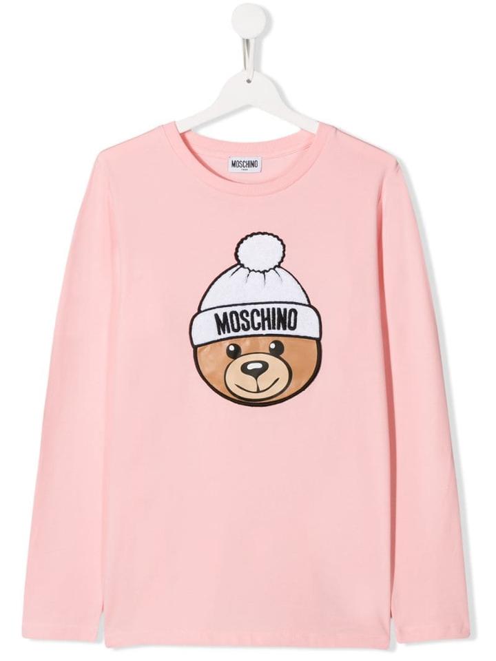 Moschino Kids Teen Logo Teddy Print Top - Pink
